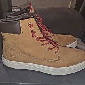 Timberland Women's Brown Hightop Sneaker Boots with Red Laces